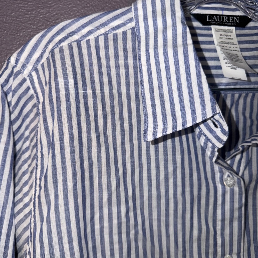 Lauren Ralph Lauren Black Label Stripe Button Down Shirt Womens Sz L 100% Cotton - Picture 5 of 7